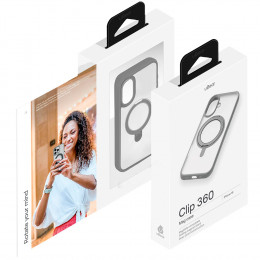 Чехол uBear накладка с держателем Clip Mag Case пластик (с MagSafe) для iPhone 16 прозрачный/серый