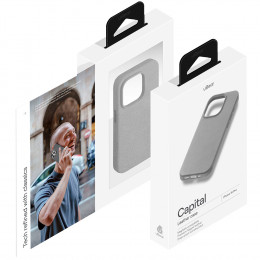 Чехол uBear Capital case кожаный серый (с MagSafe) для iPhone 16 Pro